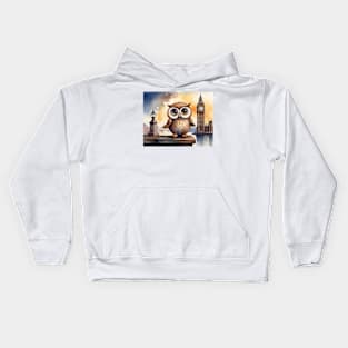 Owl's Wonder: Big Ben's Majestic Gaze Kids Hoodie